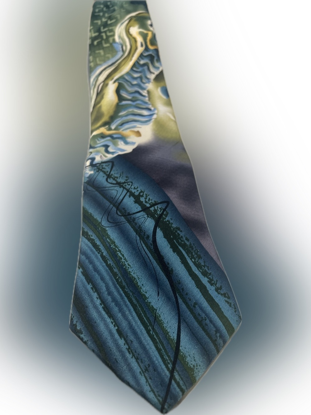 Silk Blue & Green Abstract Pattern Men's Tie